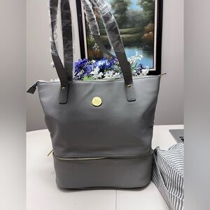 Joy Mangano Smart & Gray Double Decker Gray Gold Tone Large Tote Bag